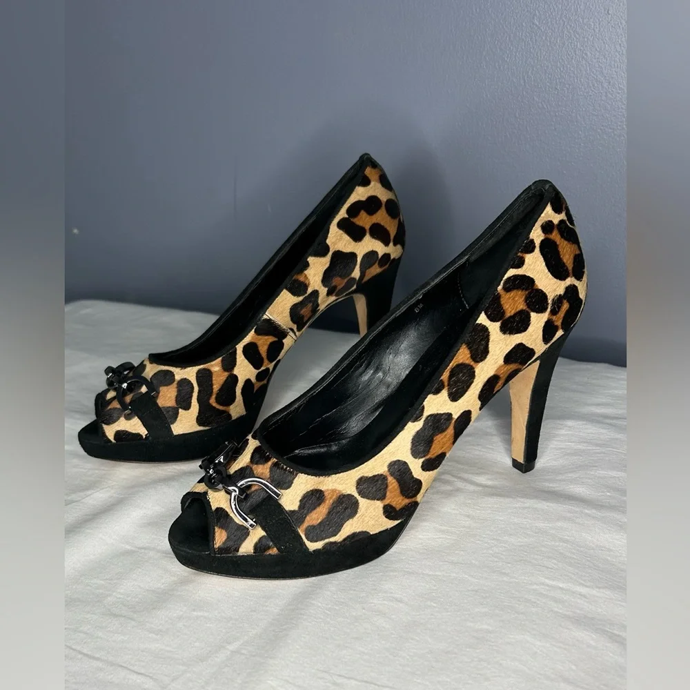 Vaneli Leopard Print Calf Hair Peep Toe Pumps Heels Womens‎ Size 8 Classic Fall